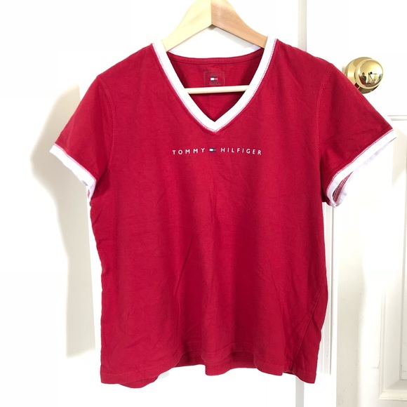 Tommy Hilfiger Tops - Tommy Hilfiger Red Short Sleeve Logo Tee!